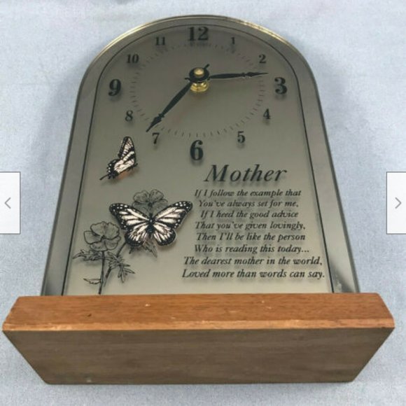10" Butterflies Glass Gold Standing Mantel Clock Poem Mother Gift for Mom Wife - Picture 3 of 7